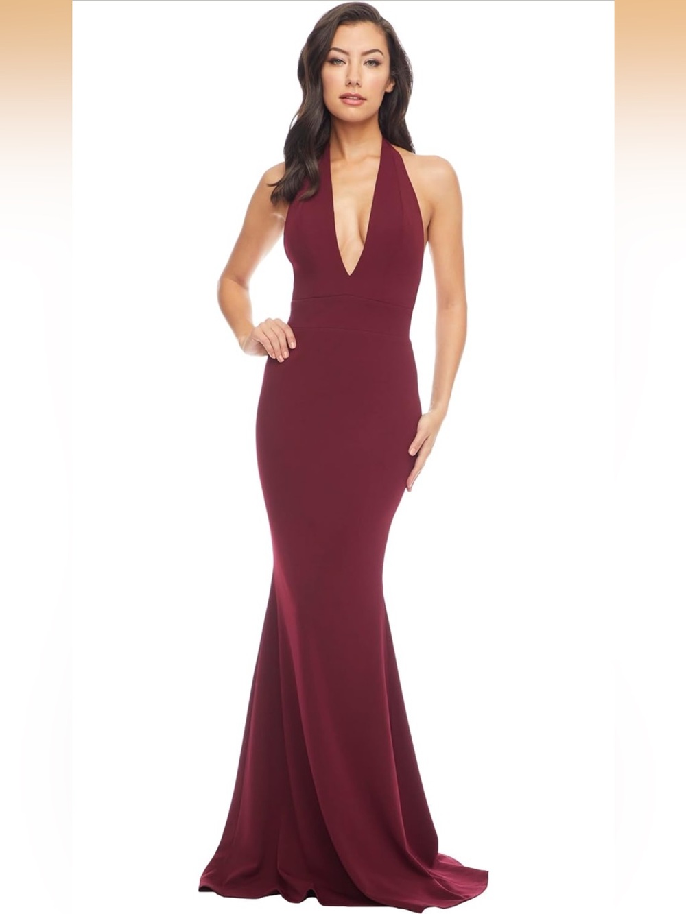 Dress The Population Camden Sleeveless Halter Plunging Long Stretch Gown S.